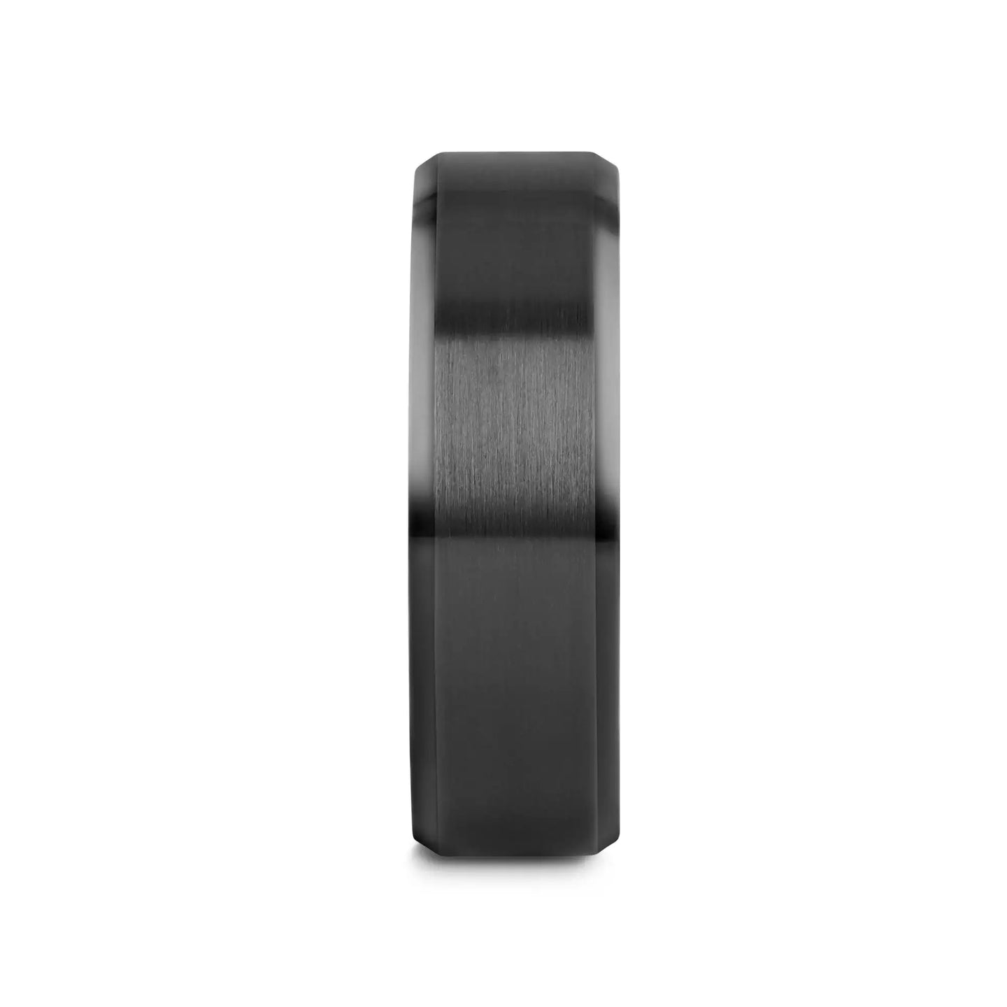 YORKSHIRE Brushed Black Ceramic Wedding Band with Polished Beveled Edges – 6mm or 8mm - Larson Jewelers