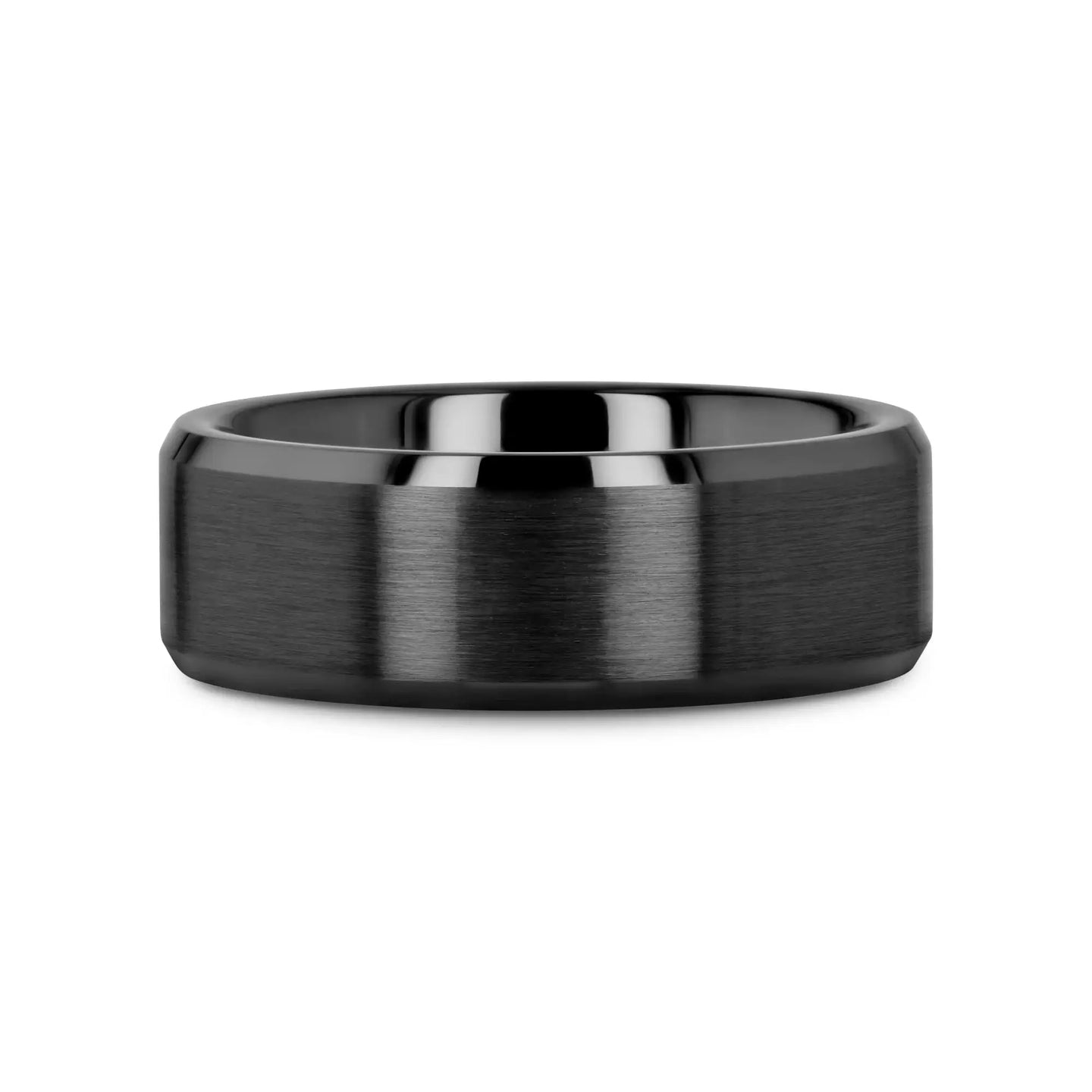 YORKSHIRE Brushed Black Ceramic Wedding Band with Polished Beveled Edges – 6mm or 8mm - Larson Jewelers