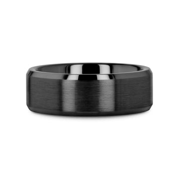 YORKSHIRE Brushed Black Ceramic Wedding Band with Polished Beveled Edges – 6mm or 8mm - Larson Jewelers