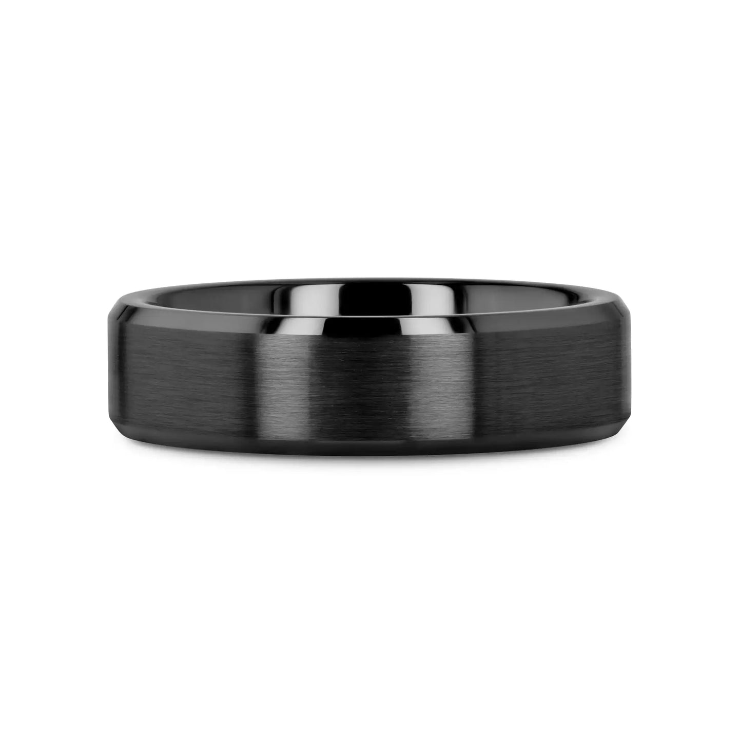 YORKSHIRE Brushed Black Ceramic Wedding Band with Polished Beveled Edges – 6mm or 8mm - Larson Jewelers