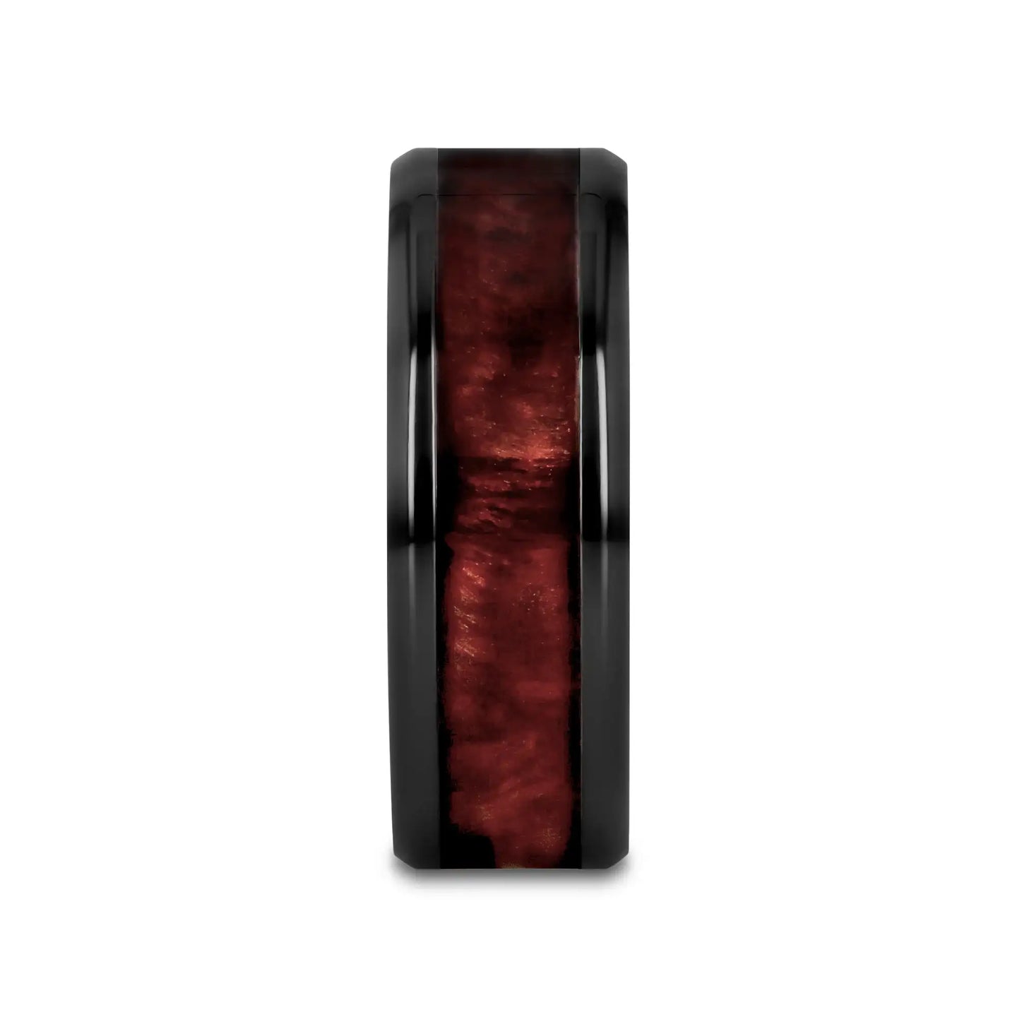 YOSEMITE Redwood inlaid Clear Polished Coated Titanium Men's Wedding Band With Polished Beveled Edges - 8mm - Larson Jewelers