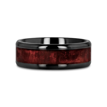YOSEMITE Redwood inlaid Clear Polished Coated Titanium Men's Wedding Band With Polished Beveled Edges - 8mm - Larson Jewelers