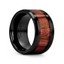 Bague YUKON en céramique noire biseautée avec incrustation en bois de noyer noir - 4 mm - 12 mm