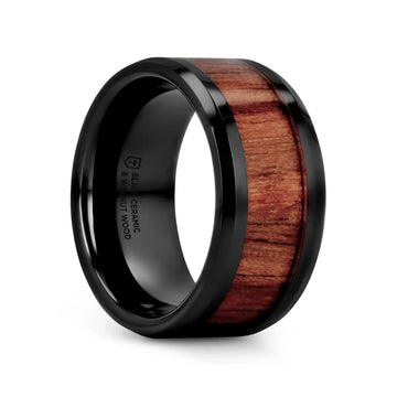 YUKON Beveled Black Ceramic Ring with Black Walnut Wood Inlay - 10mm - Larson Jewelers