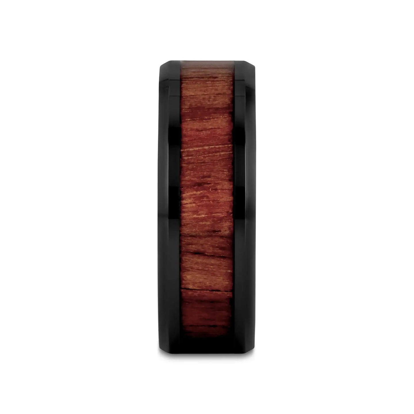 YUKON Beveled Black Ceramic Ring with Black Walnut Wood Inlay - 4mm - 12mm - Larson Jewelers