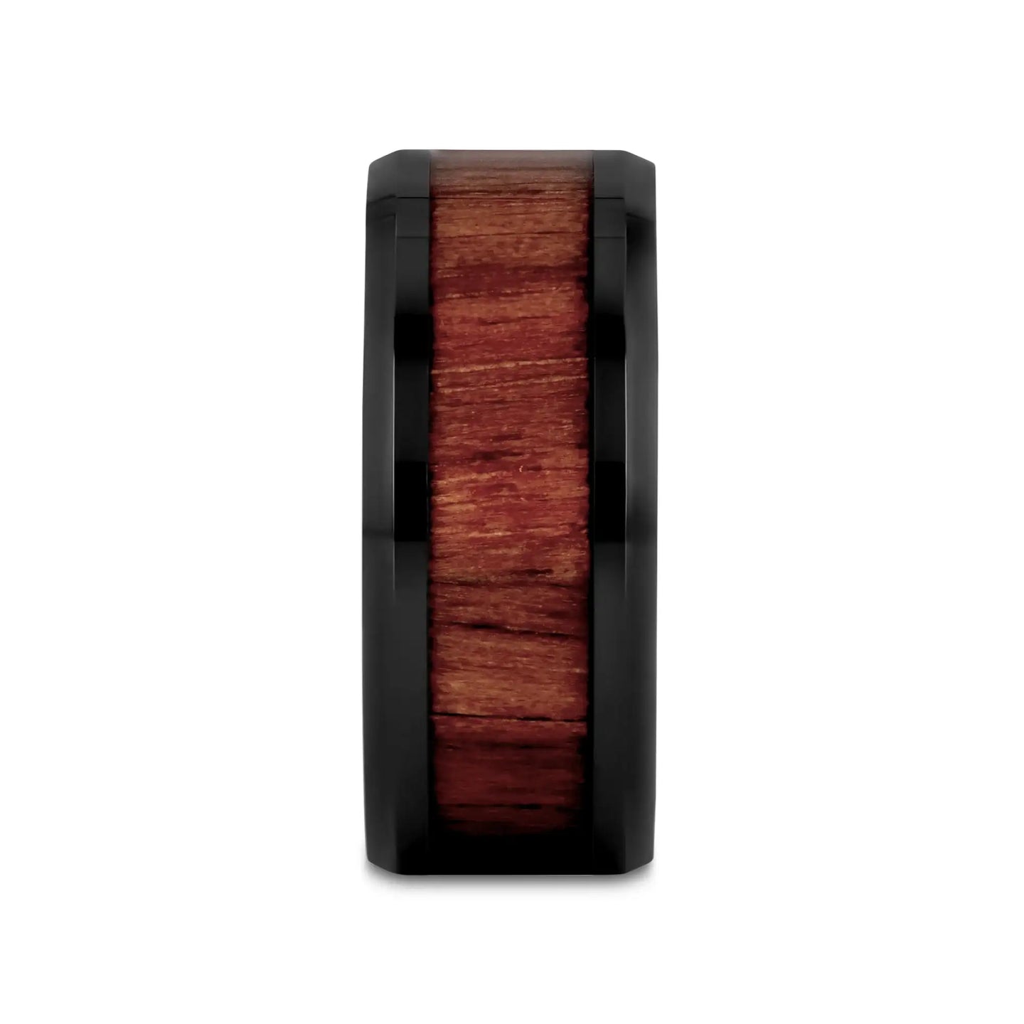 YUKON Beveled Black Ceramic Ring with Black Walnut Wood Inlay - 10mm - Larson Jewelers