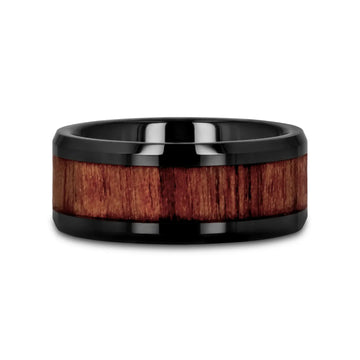 YUKON Beveled Black Ceramic Ring with Black Walnut Wood Inlay - 10mm - Larson Jewelers