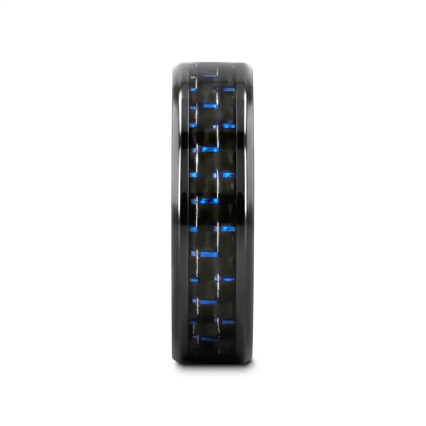 ZAYDEN Black Titanium Ring with Blue & Black Carbon Fiber Inlay and Bevels - 8mm - Larson Jewelers