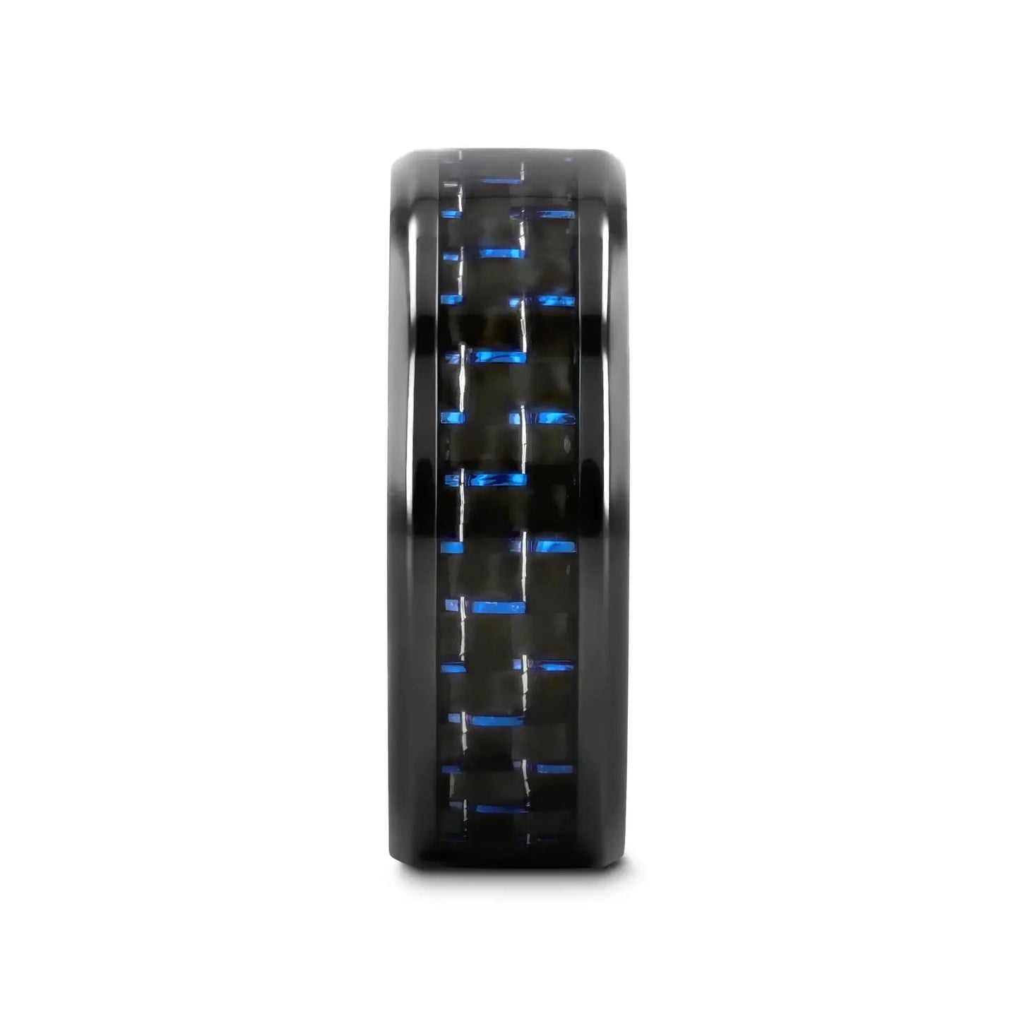 ZAYDEN Black Titanium Ring with Blue & Black Carbon Fiber Inlay and Bevels - 8mm - Larson Jewelers