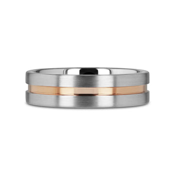 ZEUS Flat Brushed Tungsten Carbide Ring with Rose Gold-Plated Groove (4mm–10mm) - Larson Jewelers