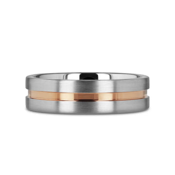 ZEUS Flat Brushed Tungsten Carbide Ring with Rose Gold-Plated Groove (4mm–10mm) - Larson Jewelers
