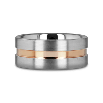 ZEUS Flat Brushed Tungsten Carbide Ring with Rose Gold-Plated Groove (4mm–10mm) - Larson Jewelers