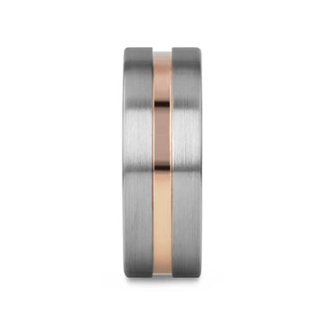 ZEUS Flat Brushed Tungsten Carbide Ring with Rose Gold-Plated Groove (4mm–10mm) - Larson Jewelers