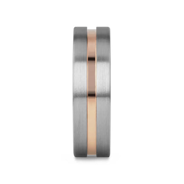 ZEUS Flat Brushed Tungsten Carbide Ring with Rose Gold-Plated Groove (4mm–10mm) - Larson Jewelers
