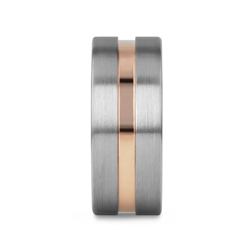 ZEUS Flat Brushed Tungsten Carbide Ring with Rose Gold-Plated Groove (4mm–10mm) - Larson Jewelers