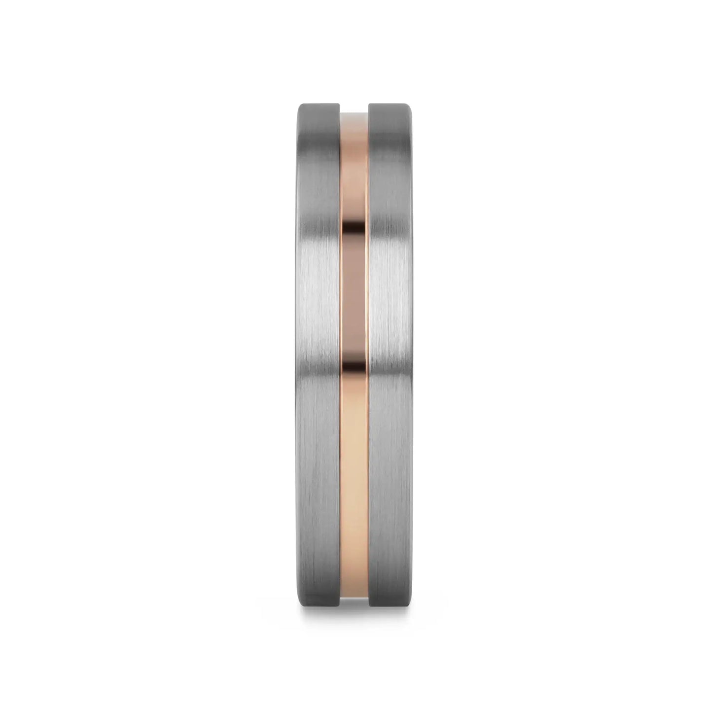 ZEUS Flat Brushed Tungsten Carbide Ring with Rose Gold-Plated Groove (4mm–10mm) - Larson Jewelers
