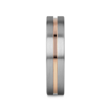 ZEUS Flat Brushed Tungsten Carbide Ring with Rose Gold-Plated Groove (4mm–10mm) - Larson Jewelers