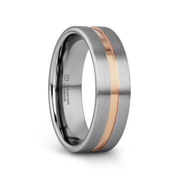 ZEUS Flat Brushed Tungsten Carbide Ring with Rose Gold-Plated Groove (4mm–10mm) - Larson Jewelers