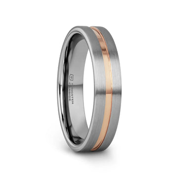 ZEUS Flat Brushed Tungsten Carbide Ring with Rose Gold-Plated Groove (4mm–10mm) - Larson Jewelers