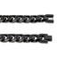 Top-down view of the black stainless steel chain ends highlighting the clasp mechanism and polished 14mm links.