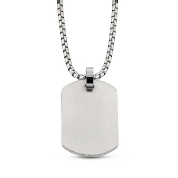Stainless steel dog tag pendant on a 22-inch box-style chain, front view