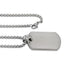 Stainless steel dog tag pendant with lobster clasp chain, side angle
