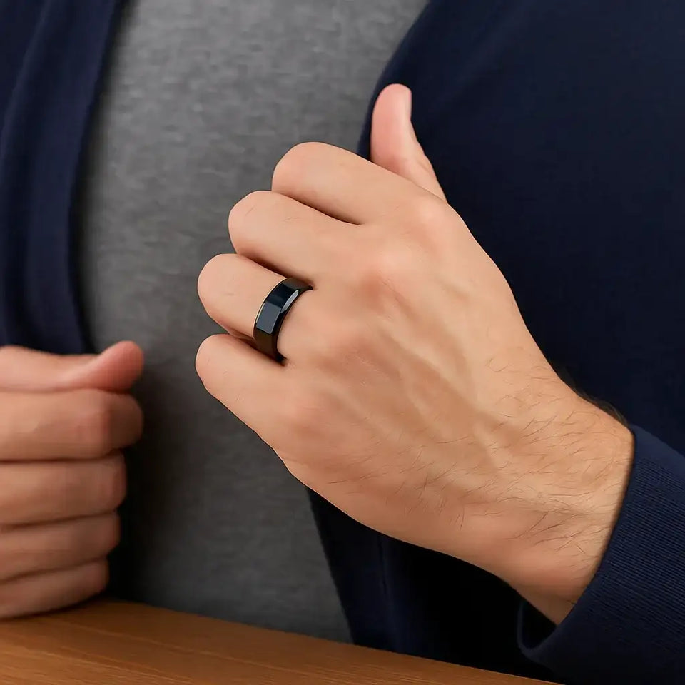 INFINITY Black Tungsten Ring with Beveled Edges, Comfort Fit (4mm–12mm) - Larson Jewelers