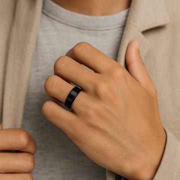 SACRAMENTO Black Tungsten Carbide Ring with Beveled Edges – 10mm - Larson Jewelers