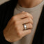 Lifestyle shot of a person wearing the white tungsten beveled wedding band