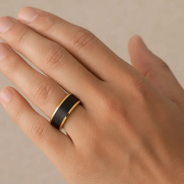 GASTON Gold-Plated Tungsten Beveled Ring with Brushed Black Center – 6mm or 8mm (Copy) - Larson Jewelers