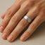White tungsten carbide 7mm band with satin center and polished edges shown on a hand