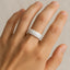 IVORY domed polished white ceramic ring worn on a hand to show fit and width
