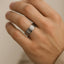 CRONUS brushed-center tungsten wedding band with polished beveled edges shown on a hand