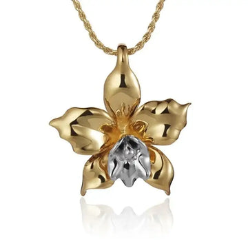 14K Yellow Gold Orchid Pendant - Larson Jewelers
