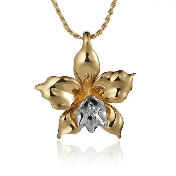 14K Yellow Gold Orchid Pendant - Larson Jewelers