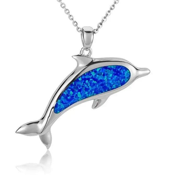 Sterling Silver Dolphin Pendantwith Opal Inlay - Larson Jewelers