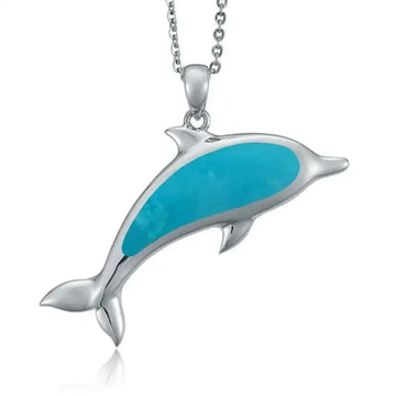Sterling Silver Dolphin Pendantwith Turquoise Inlay - Larson Jewelers