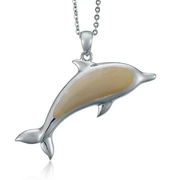 Sterling Silver Dolphin Pendantwith White Mother of Pearl Inlay - Larson Jewelers