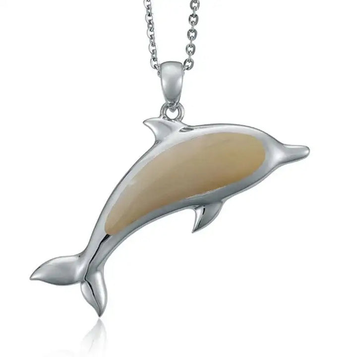 Sterling Silver Dolphin Pendantwith White Mother of Pearl Inlay - Larson Jewelers