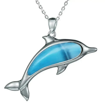 Sterling Silver Dolphin Pendantwith Larimar Inlay - Larson Jewelers