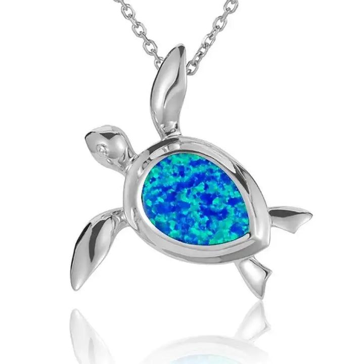 Sterling Silver Honu Pendantwith Opal Inlay - Larson Jewelers
