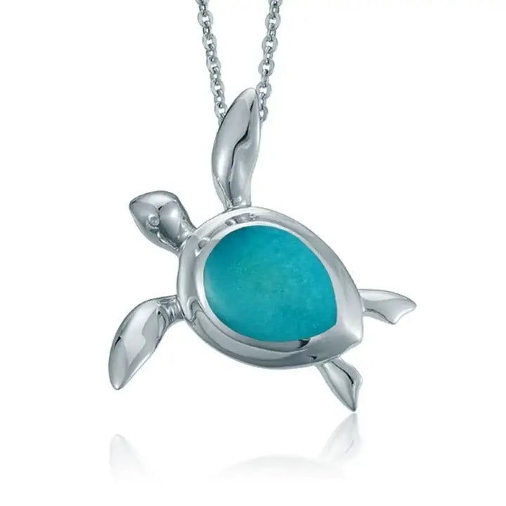 Sterling Silver Honu Pendantwith Turquoise Inlay - Larson Jewelers