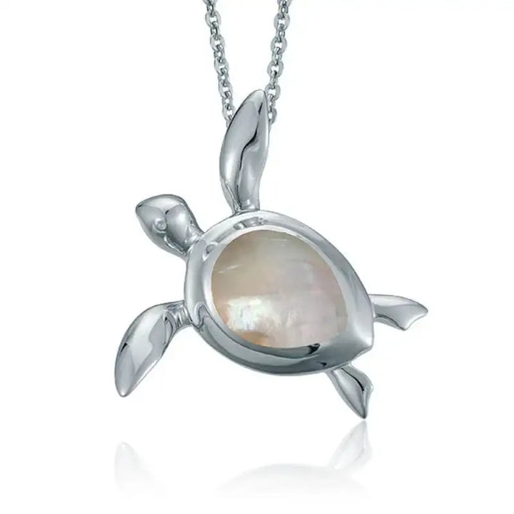 Sterling Silver Honu Pendant with White Mother of Pearl Inlay - Larson Jewelers