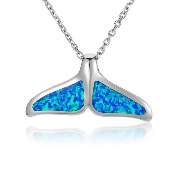 Sterling Silver Whale Tail Pendantwith Opal Inlay - Larson Jewelers