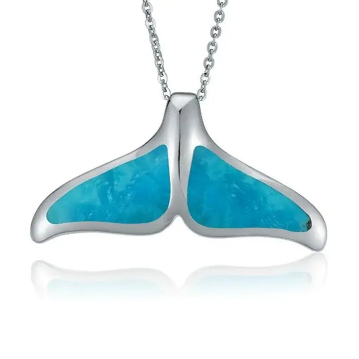Sterling Silver Whale Tail Pendantwith Turquoise Inlay - Larson Jewelers