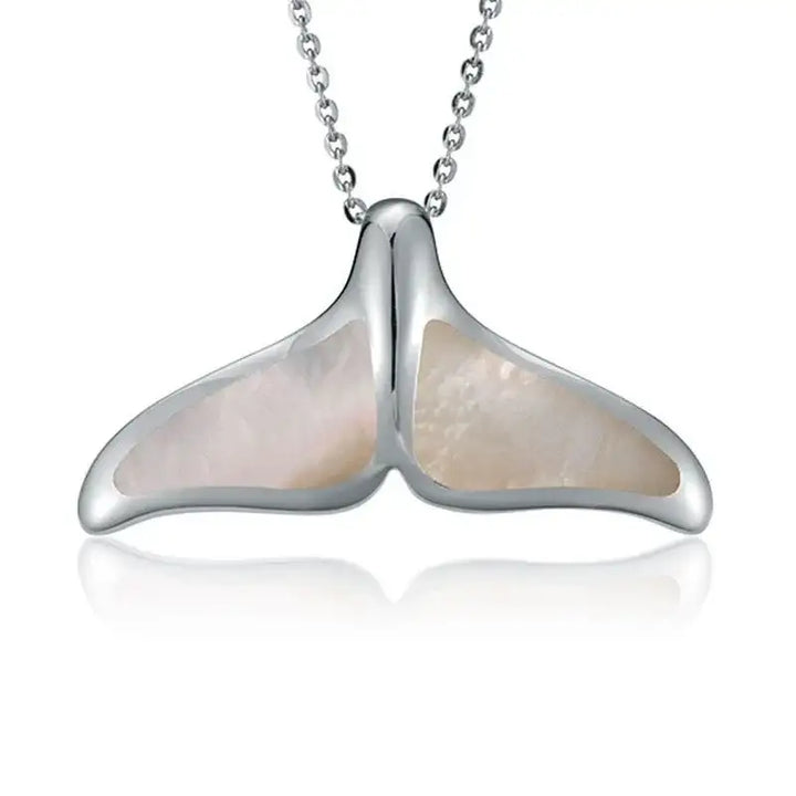 Sterling Silver Whale Tail Pendantwith White Mother of Pearl Inlay - Larson Jewelers