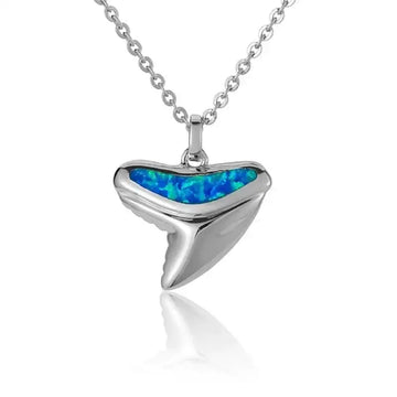 Sterling Silver Shark Tooth Pendant with Opal Inlay - Larson Jewelers
