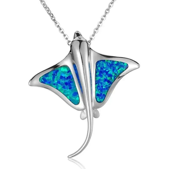 Sterling Silver Stingray Pendant with Opal Inlay - Larson Jewelers