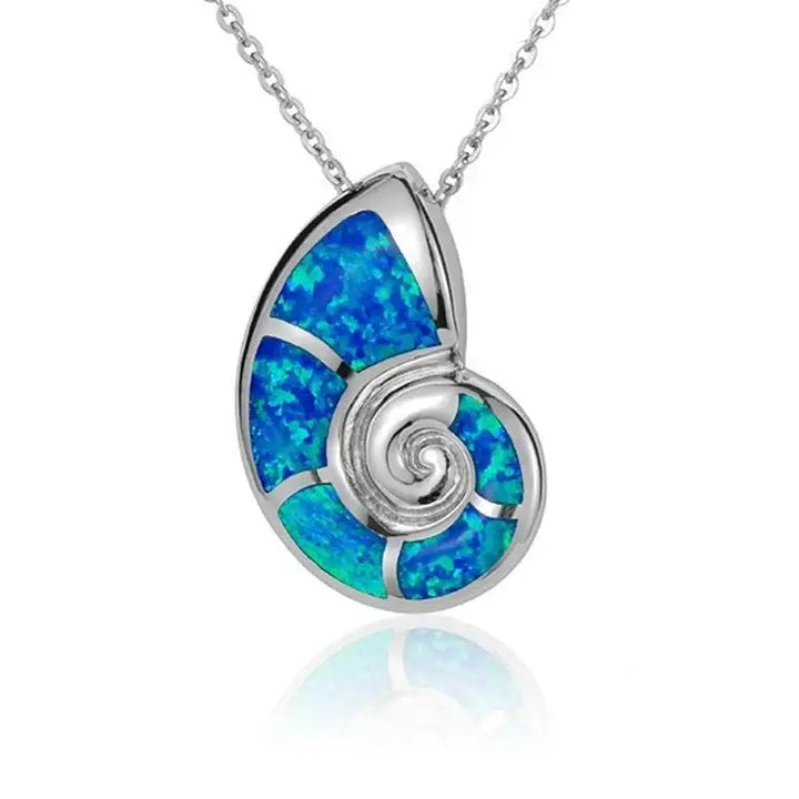 Sterling Silver Nautilus Shell Pendant with Opal Inlay - Larson Jewelers