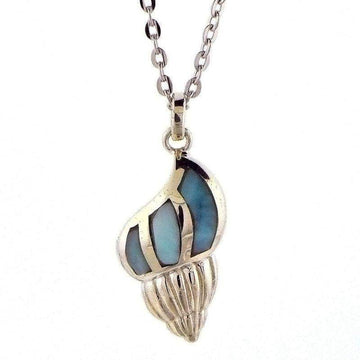 Sterling Silver Conch Shell Pendantwith Larimar Inlay - Larson Jewelers